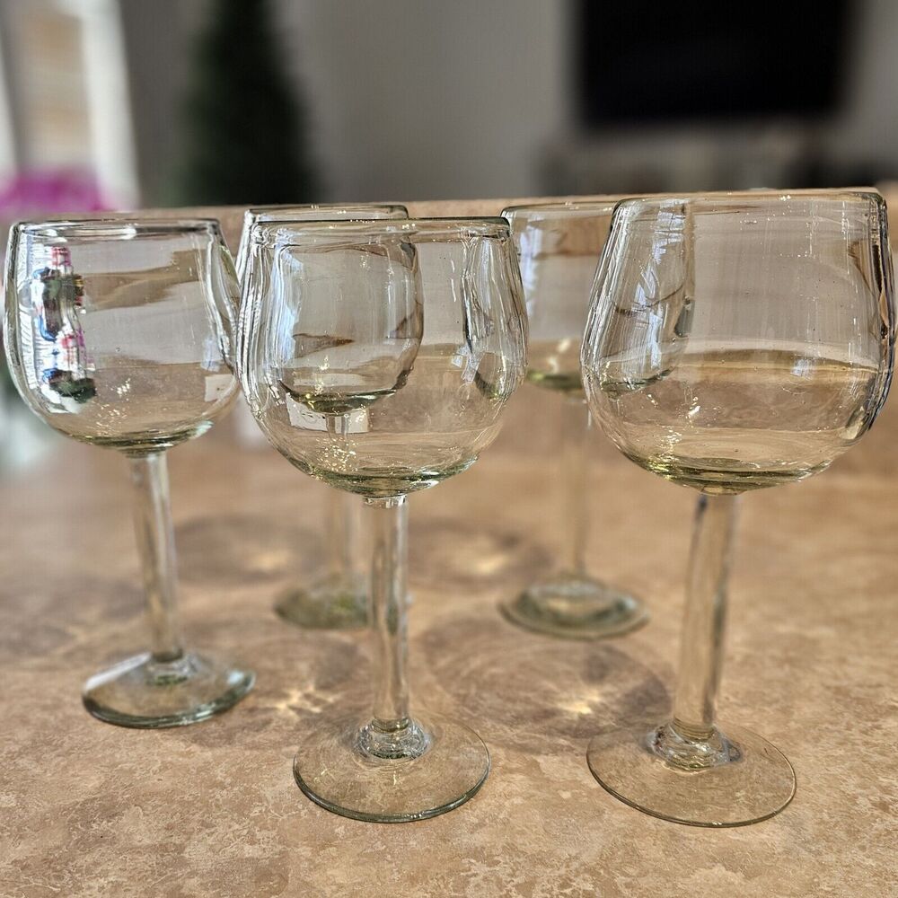 Green Recycled Hand Blown Margherita Glass Wine Goblet Glass 8.5” Tall (5)